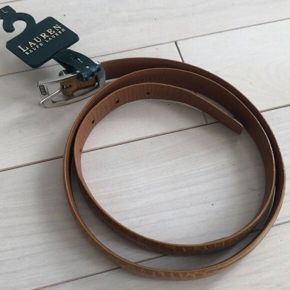 Lauren Ralph Lauren Women's Italian Genuine Leather Aligator Belt Brown Large - Picture 1 of 7